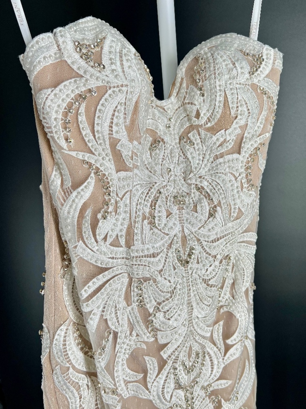 Terani Couture NWT Pearl/Rhinestone Embroidered Ivory Midi Dress. Size 0